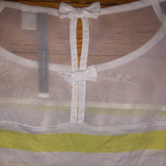 LC Lauren Conrad Women's Striped Bow Tee 3/4 Sleeves Yellow & White Shirt - Picture 11 of 16